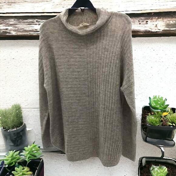 Como Vintage Womens Size Large Cowl Neck Ribbed Tan Casual Sweater Brown - Picture 1 of 16